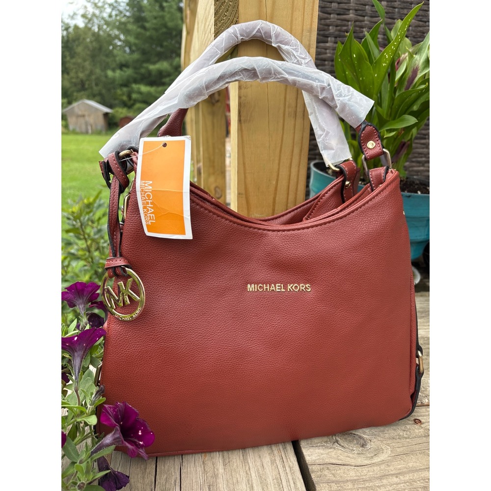 Michael Kors Bedford Hobo Burnt Orange Pebbled Vegan Leather Shoulder Bag NEW